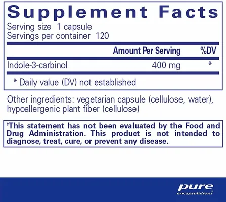 Індол-3-карбінол Pure Encapsulations Indole-3-Carbinol 400 мг, 120 капсул