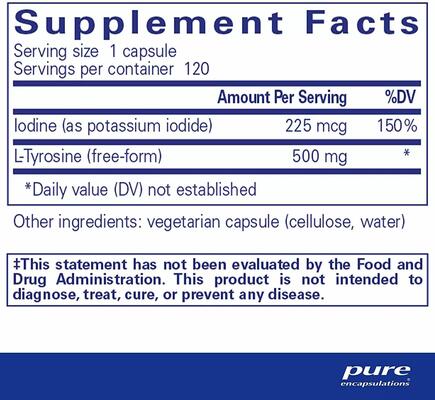 Йод и Тирозин Pure Encapsulations Iodine & Tyrosine, 120 капсул
