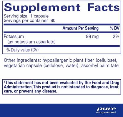 Калий (аспартат) Pure Encapsulations Potassium (aspartate), 90 капсул