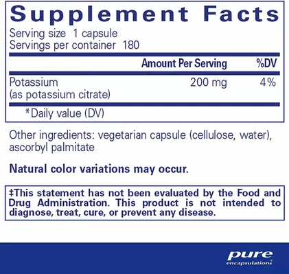 Калій (цитрат) Pure Encapsulations Potassium (citrate), 180 капсул