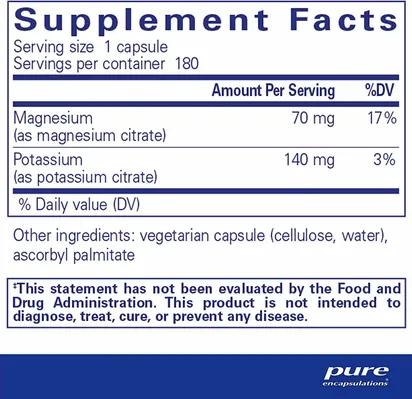 Калій і Магній (цитрат) Pure Encapsulations Potassium Magnesium (citrate), 180 капсул