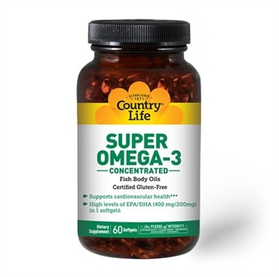 Омега-3 Country Life Super Omega-3, концентрированный рыбий жир, 60 мягких капсул