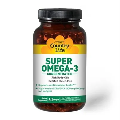 Омега-3 Country Life Super Omega-3, концентрований риб'ячий жир, 60 м'яких капсул