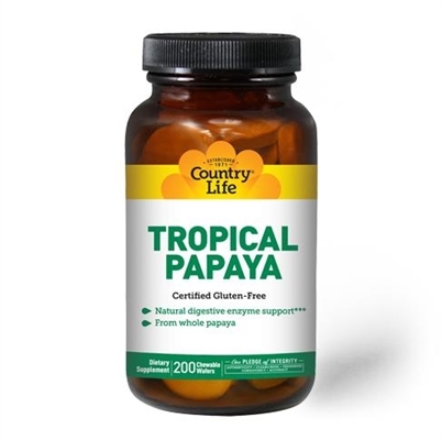 Натуральная добавка Country Life Tropical Papaya (тропическая папайя), 200 жевательных пастилок
