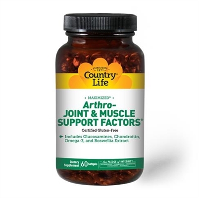 Глюкозамин Country Life Arthro-joint & Muscle Support Factors, для суставов и мышц, 60 капсул