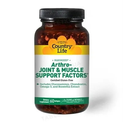 Глюкозамін Country Life Arthro-joint & Muscle Support Factors, для суглобів і м'язів, 60 капсул