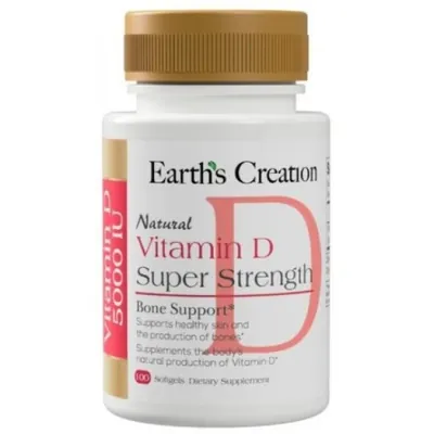 Вітамін D 5000МЕ Супер Сила Earth's Creation Vitamin D 5000 IU, 100 гелевих капсул