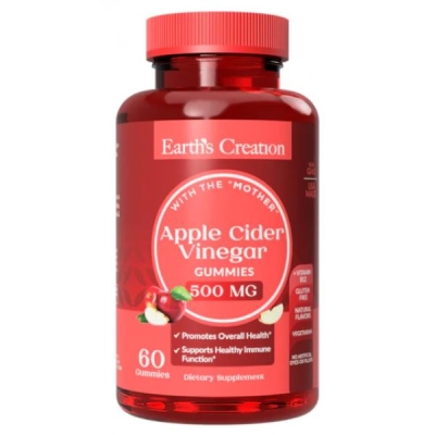 Жевательные конфеты на основе яблочного уксуса Earth's Creation Apple Cider Gummy with "Mother", 60 шт