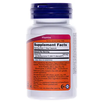 МК-7 вітамін К-2 NOW MK-7 Vitamin K-2 100 мкг вег. капсули №60