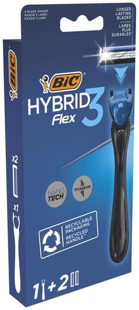 Станок для бритья Bic Flex 3 Hibrid мужской с 2 сменными картриджами