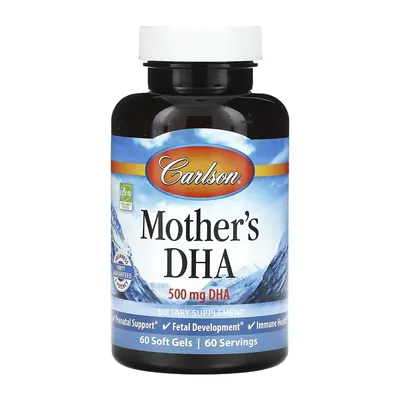 Жирні кислоти Carlson Labs Mother's DHA для вагітних і жінок, що годують 500 мг капсули №60