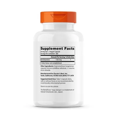 Бенфотіамін Doctor's Best Benfotiamine 150 мг, 360 капсул