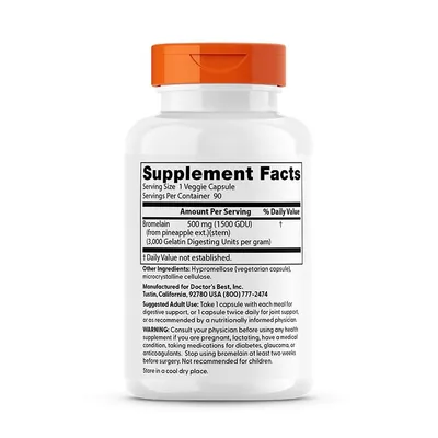 Бромелайн Doctor's Best High Potency Bromelain 500 мг, 90 вегетаріанських капсул