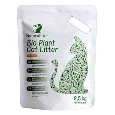 Наполнитель для кошачьего туалета Naturalitter Bio Plant Cat Litter Green Tea соевый с ароматом зеленого чая, 2,5 кг (6 л)
