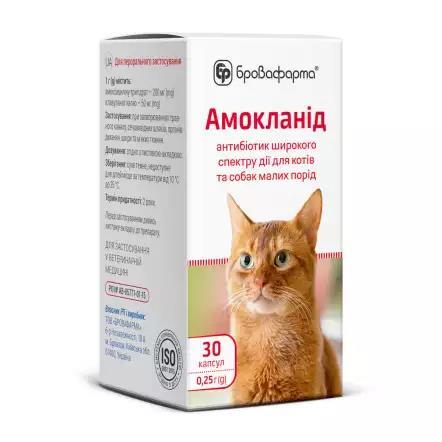 Амокланид (ДЛЯ ЖИВОТНЫХ) капсулы по 0,25 г, 30 штук