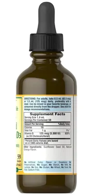 Вітамін Д3 Puritan's Pride Vitamin D3 5000 IU (125 мкг) Natural Orange, 59 мл