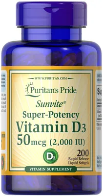 Вітамін Д3 Puritan's Pride Vitamin D3 2000 IU (50 мкг), 200 гелевих капсул
