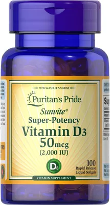 Вітамін Д3 Puritan's Pride Vitamin D3 2000 IU (50 мкг), 100 гелевих капсул