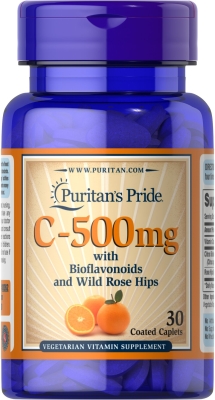 Витамин С 500 Puritan's Pride Vitamin C 500 mg с Citrus Bioflavonoids и Rose Hips, 30 каплет