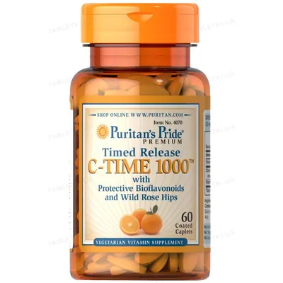 Вітамін С 1000 Puritan's Pride Vitamin C 1000 mg with Bioflavonoids and Rose Hips, 60 каплет