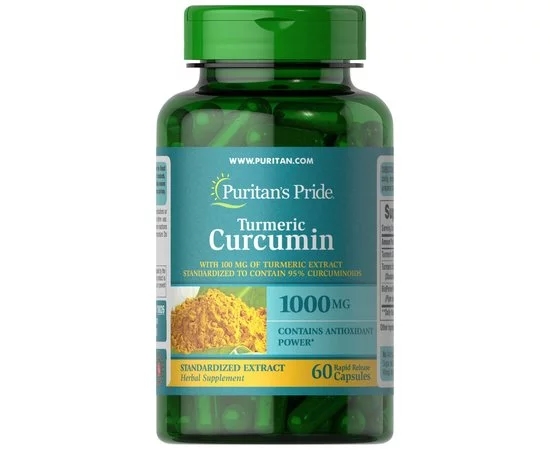 Куркумин Puritan's Pride Turmeric Curcumin 1000 мг with Bioperine 5 мг, 60 капсул