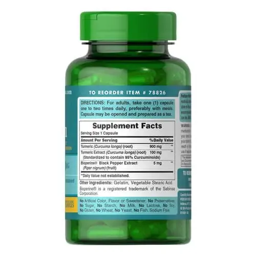 Куркумин Puritan's Pride Turmeric Curcumin 1000 мг with Bioperine 5 мг, 60 капсул