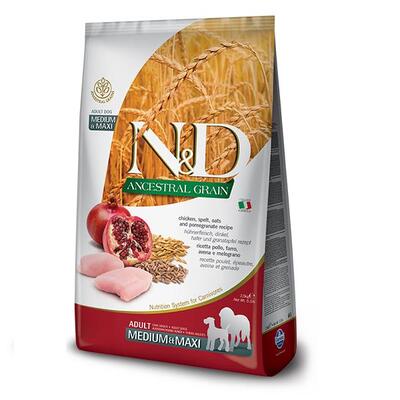 Корм сухий Farmina N&D Ancestral Grain низькозерновий для собак середніх та великих порід з куркою та гранатом, 2,5 кг
