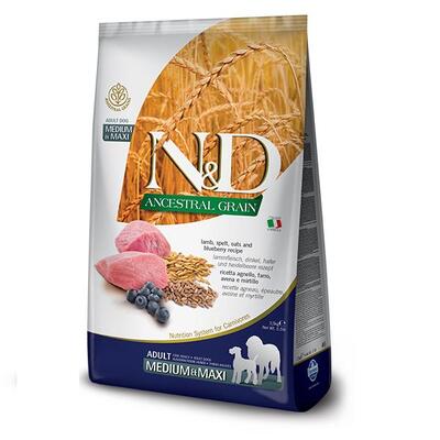 Корм сухий Farmina N&D Ancestral Grain низькозерновий для собак середніх і великих порід з ягням і чорницею, 2,5 кг