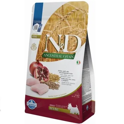 Корм сухий Farmina N&D Ancestral Grain низькозерновий для собак дрібних порід з куркою та гранатом, 800 г