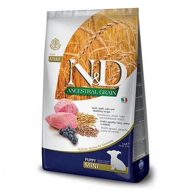 Корм сухий Farmina N&D Ancestral Grain низькозерновий для цуценят дрібних порід з ягням та чорницею, 2,5 кг