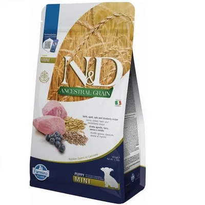 Корм сухий Farmina N&D Ancestral Grain низькозерновий для цуценят дрібних порід з ягням та чорницею, 800 г