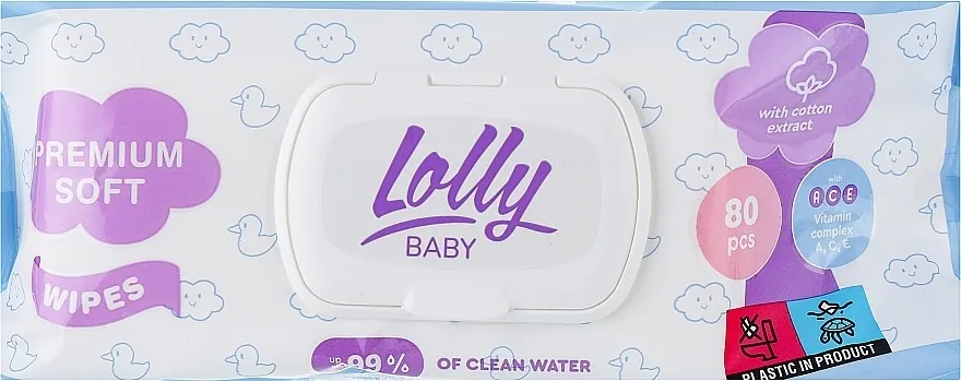 Серветки вологі Lolly дитячі з перших днів життя з клапаном, 80 шт