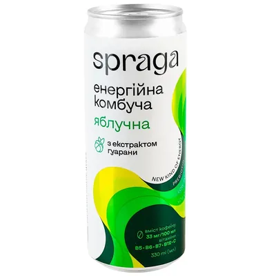 Напій енергетичний Spraga безалкогольний слабогазований комбуча яблучна, з/б 330 мл
