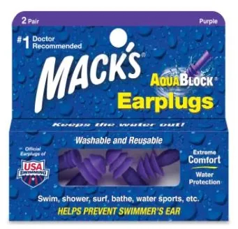 Беруші вкладки вушні MACK`S AquaBlock Earplugs 12 силіконові м'які захист від води, фіолетові, 2 пари