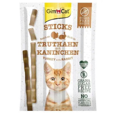 Ласощі для кішок GimCat Sticks палички з індичкою і кроликом, 4 штуки