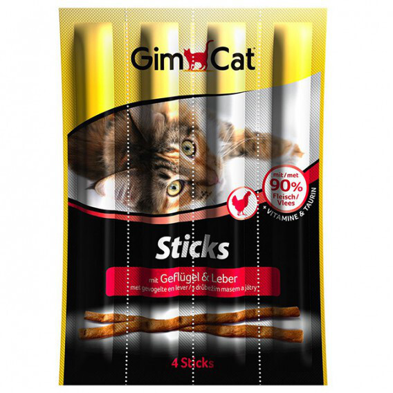 Ласощі для кішок GimCat Sticks палички з куркою та печінкою, 4 штуки