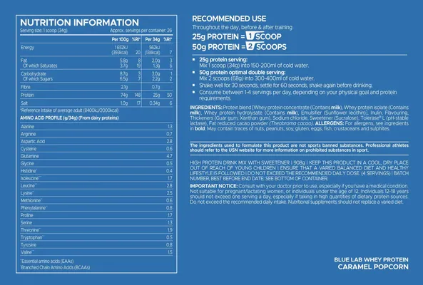 Протеїн сироватковий змішаний USN Blue Lab 100% Whey карамель-попкорн, 2 кг