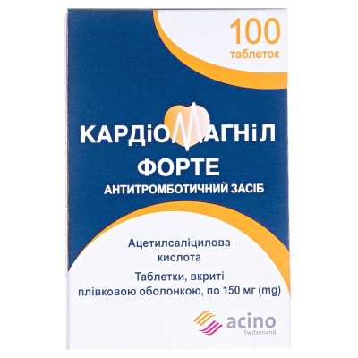 Кардіомагнілфортетаблетки,в/плів.обол.по150мг№100уфлак.