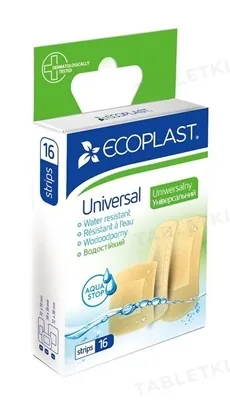 Набір пластирів медичних Ecoplast Universal універсальний водостійкий на полімерній основі, 16 штук