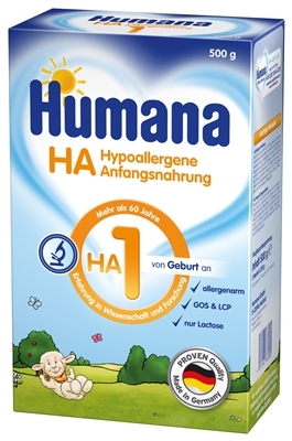 Смесь сухая молочная Humana HA 1 гипоаллергенная с LC PUFA, пребиотиками и нуклеотидами для детей с рождения до 6 месяцев, 500 г