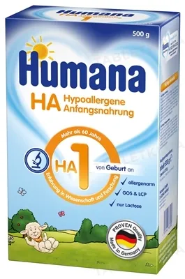 Суміш суха молочна Humana HA 1 гіпоалергенна з LC PUFA, пребіотиками і нуклеотидами для дітей з народження до 6 місяців, 500 г