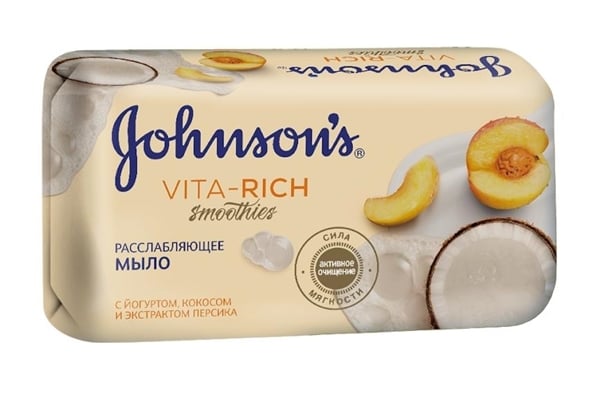 Мыло Johnson's Vita-Rich расслабляющее с йогуртом, кокосом и экстрактом персика, 125 г