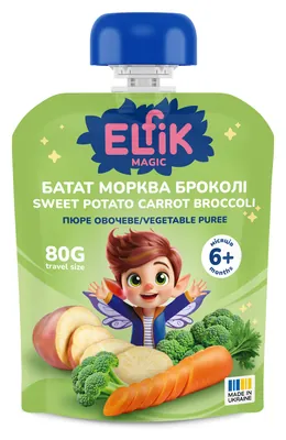 Пюре овочеве Elfik Magic Батат-Морква-Броколі дой-пак, 80 г