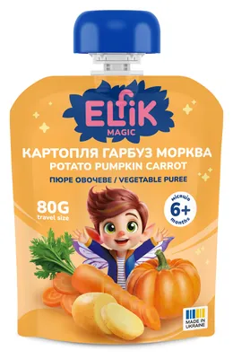 Пюре овочеве Elfik Magic Картопля-Гарбуз-Морква дой-пак, 80 г