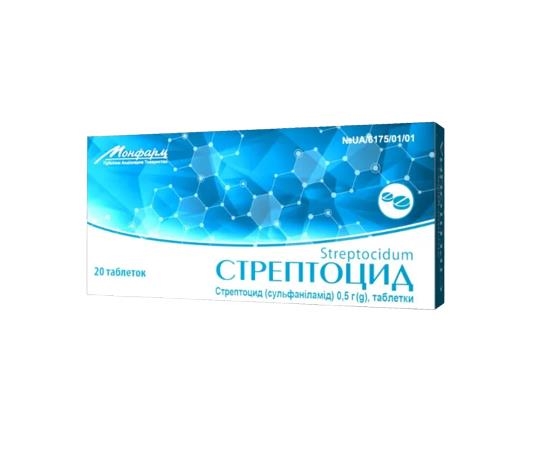 Стрептоцид таблетки по 0.5 г №20 (10х2) в блис.