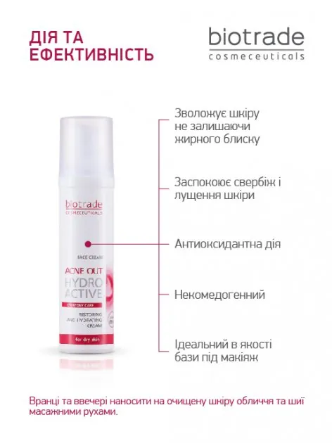 Крем для обличчя Biotrade Acne Out зволожуючий гідроактивний проти вугрової висипки, 60 мл