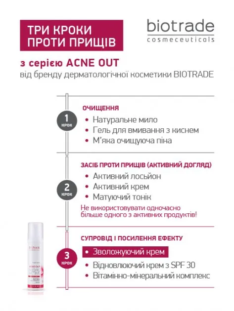 Крем для обличчя Biotrade Acne Out зволожуючий гідроактивний проти вугрової висипки, 60 мл