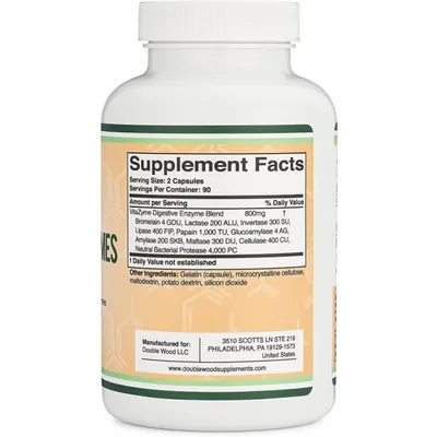 Травні ферменти Double Wood Essential Digestive Enzymes 800 mg, 180 капсул