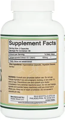 Фадогія Агрестіс Double Wood Fadogia Agrestis Extract 10:1 600 mg, 180 капсул
