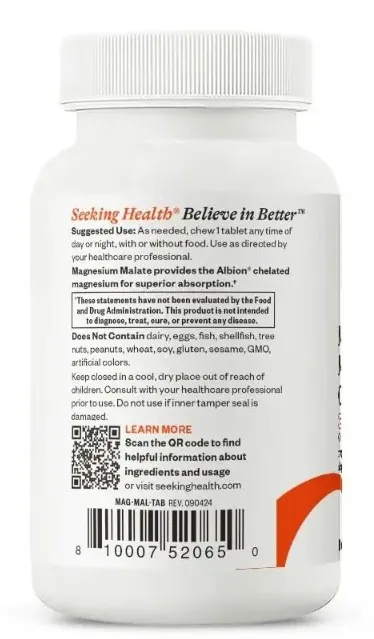 Магній малат Seeking Health Magnesium Malate 100 мг, 100 жувальних таблеток